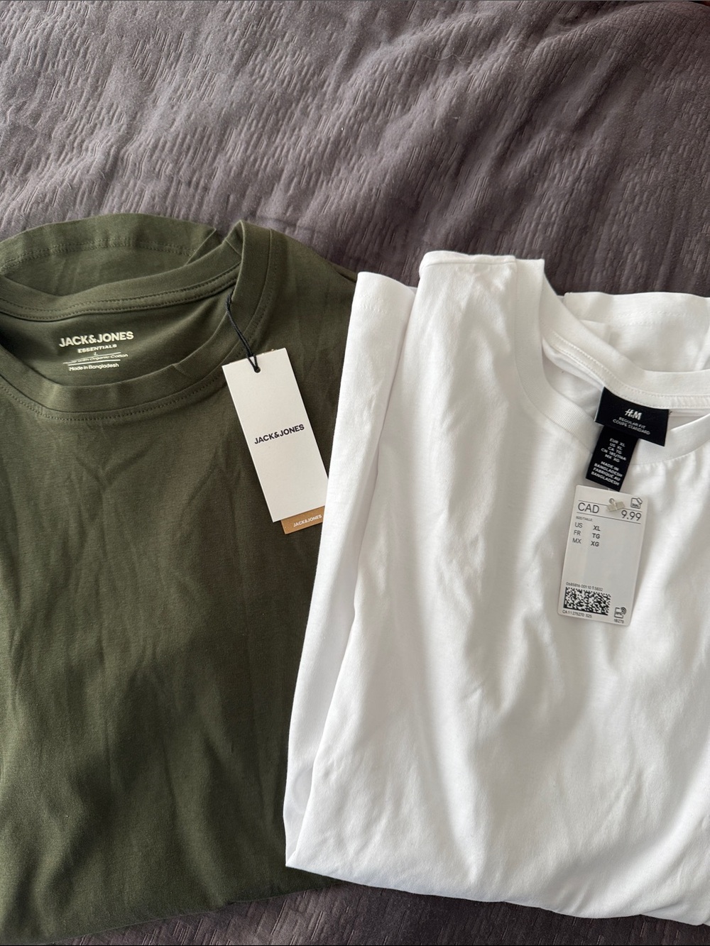 Jack & Jones Olive Green Crew Neck T-Shirt & White H&M TShirt